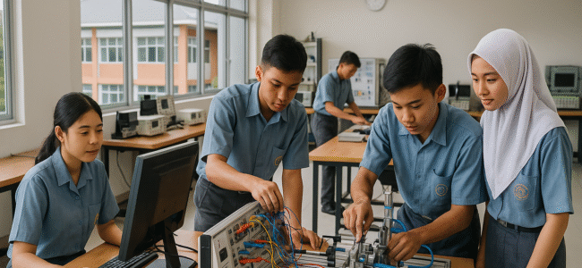 Siswa SMK Fransiskus 2 sedang belajar di laboratorium teknologi modern