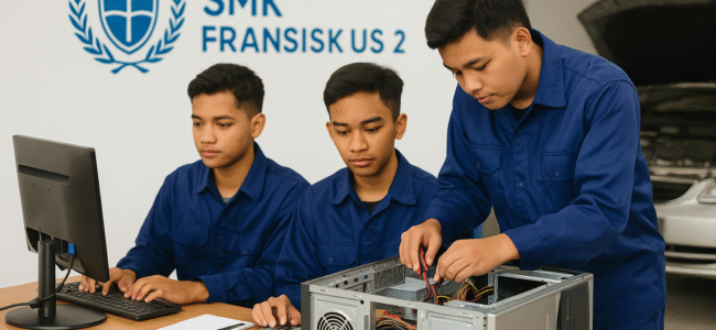 Siswa SMK Fransiskus 2 sedang melakukan praktik di laboratorium teknologi dan bengkel modern